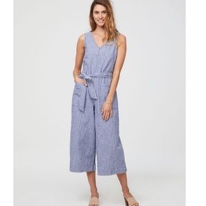 Anthropologie Drew Blue & White Striped Chambray Jumpsuit Small